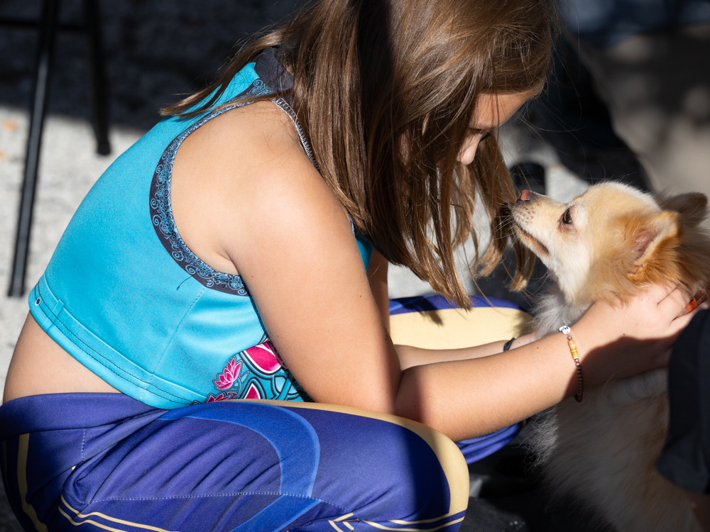 Young girl hugging a little dog