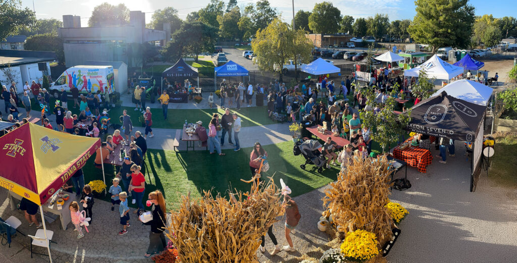 pop-up park in Urbandale downtown with large crowd of people